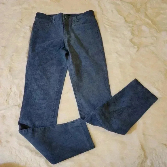 Theory Washable Stretch Genuine Suede Leather FivePocket Cropped Pants Blue Lamb - Picture 3 of 11